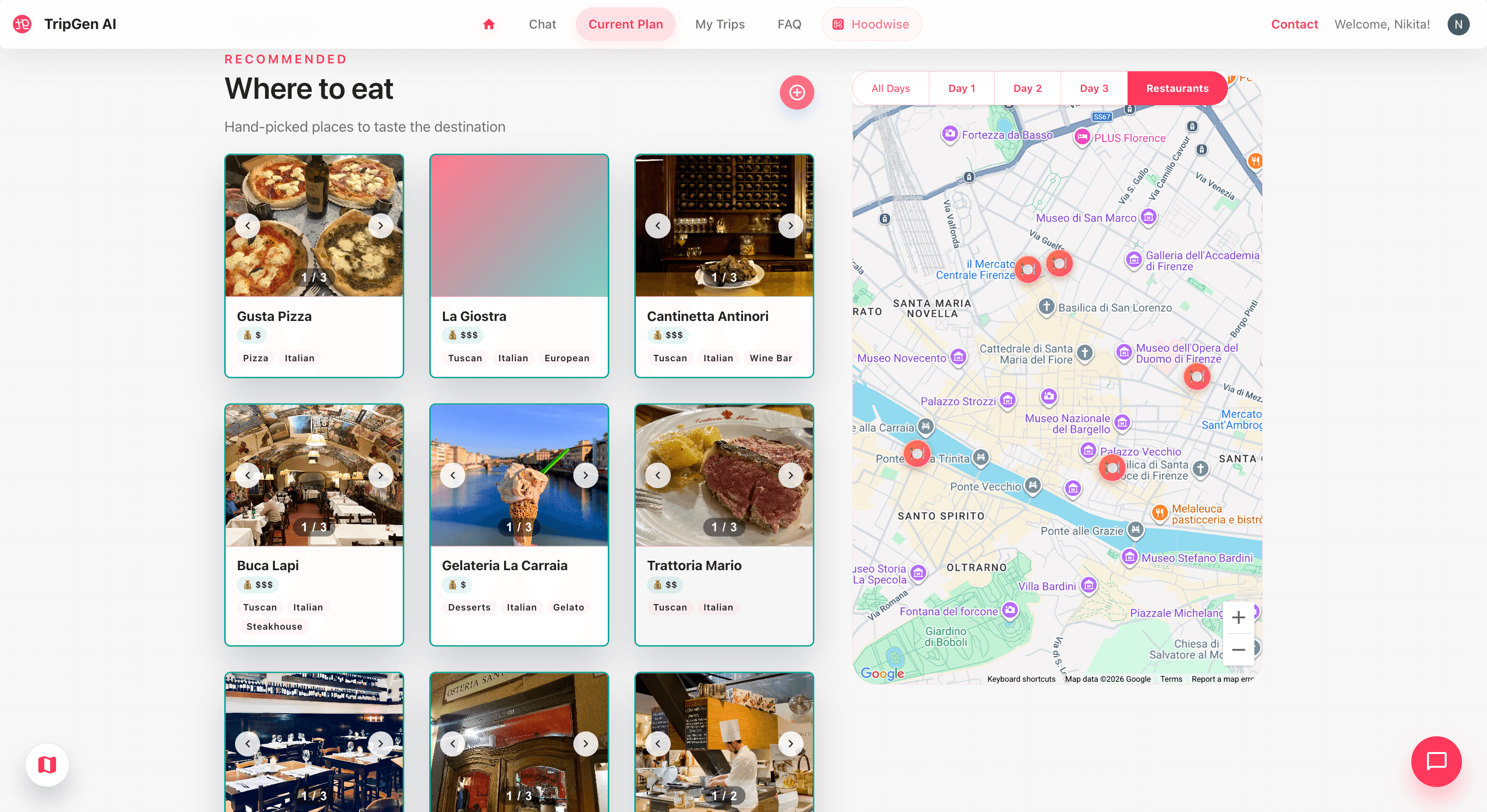 Restaurant recommendations — curated dining with map pins